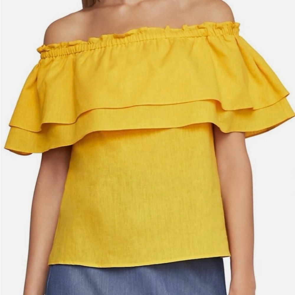 BCBG Yellow Off-Shoulder Ruffle Top